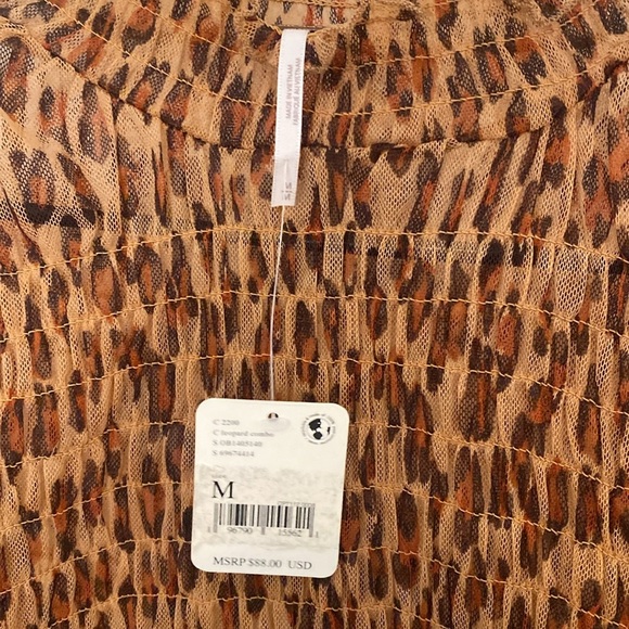 FREE PEOPLE Hello There Sheer Long Sleeve Top / Leopard Combo NWT - Picture 8 of 9